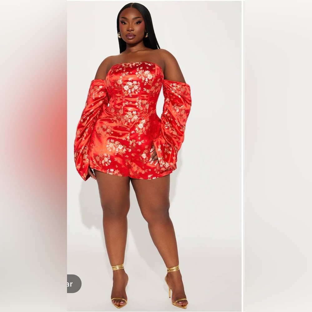Red Floral Satin Romper - Fashion Nova